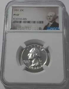 1951 NGC PF67 SILVER PROOF WASHINGTON QUARTER EXCELLENT EYE APPEAL 25c PORTRAIT - Picture 1 of 3
