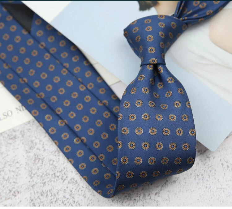 Vintage Digital Printed Polka Dot Brown Blue JACQUARD WOVEN Men's Necktie Tie - Image 1 of 1