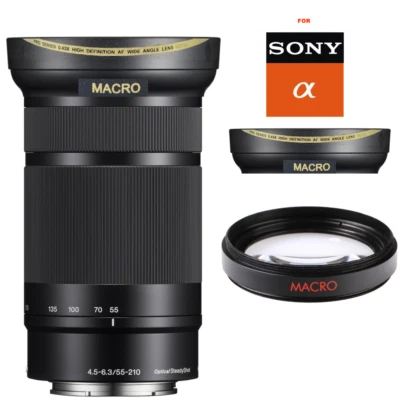 HD 32k WIDE ANGLE LENS + MACRO LENS FOR Sony E 55-210mm f/4.5-6.3 OSS Lens (49MM - Image 1 of 4