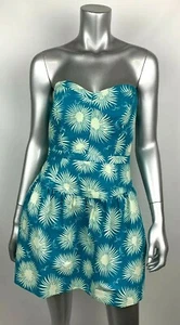 Milly Dress 6 Strapless Teal Floral Sleeveless A-line Corset Lined USA - Picture 1 of 8