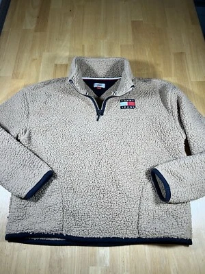 Tommy Jeans шерпа свитер женщин размер средний коричневый 1/4 молнии пуловер флис - Изображение 1 из 4