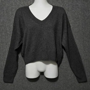 Zara V Neck Sweater Womens Medium Charcoal Gray Wool Cashmere Blend Cropped - Picture 1 of 9