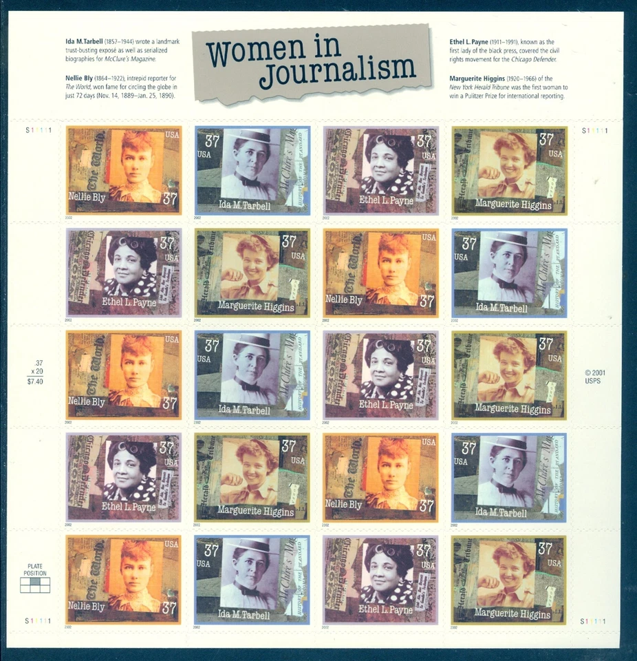 US 3665-3668 Women in Journalism,  Complete Sheet/20, Mint NH - Image 1 of 1