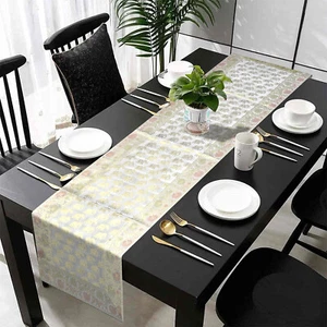 Corredor de mesa blanco y dorado elefante corredor de seda para decoración de mesa de comedor 16x60 pulgadas - Imagen 1 de 5