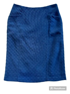 WHITE STUFF. Blue. Textured Pencil Skirt. Size 8. Corduroy. Lined. Pockets.  - Image 1 of 4