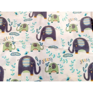 Playful Elephant Splash Puddles Fabric, Nursery Decor, Grey Green Blue, 33"x43" - Picture 1 of 5