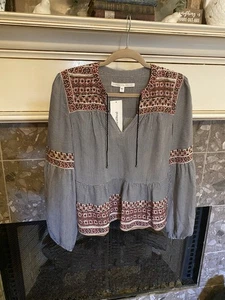 Veronica Beard 100% Seide Boho Langarm Bluse mit Quasten Gr. 2 - Bild 1 von 11