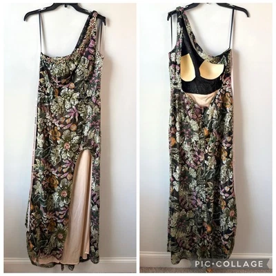 Vestido Mac Duggal 49574 Lentejuelas Florales Un Hombro Negro Multi 12 Foto 1 de 4