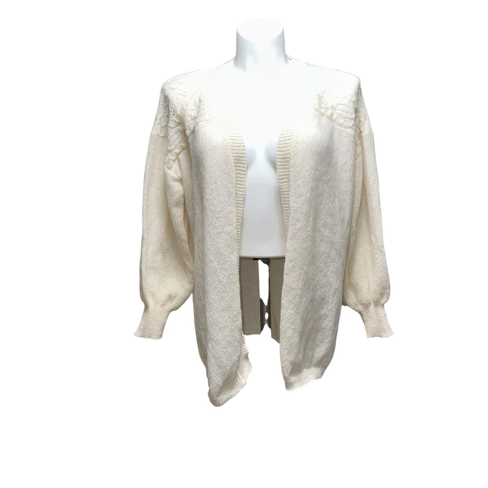 Cárdigan suéter Belle Du Jour para mujer Plus 2X marfil manga larga frente abierto Top Foto 1 de 4