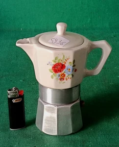 CAFFETTIERA VINTAGE MOKA EXPRESS ANNI '70 IN ALLUMINIO E PORCELLANA 2 TZ. CY36 - Picture 1 of 9