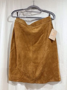M&S (St Michael) Size 14 Vintage Tan Pigskin Lined Suede Skirt With Rear Split - Picture 1 of 4