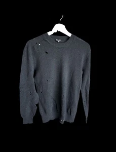 Maglione Uomo Steven Alan Piccolo Distressed By Design Fori Nero - Foto 1 di 12