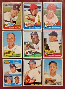 1965 Topps HOF Lot (9) Aaron Mays Allen RC Maris Spahn Fox Boyer Santo MORE! L/M - Picture 1 of 2