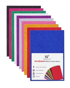 Self Adhesive Glitter Foam Sheets – A4 Size, 10 Colours, 10 Sheets - Picture 1 of 9
