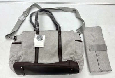 NEW Pottery Barn KIDS BABY Classic Diaper Bag w/Pad~Gray Herringbone~NO MONO - Image 1 of 4