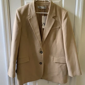 Zara Damen hellbraun 2 Knopf Oversize Blazer Größe L Neu mit Etikett - Bild 1 von 16