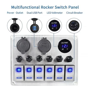˜Rocker Switch Panel 8 Gang 12‑24V 5 Pin Blue Light Toggle On Off Lights Control - Picture 1 of 24