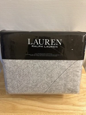 New Ralph Lauren Emilia Grey Tonal Medallion Full Queen Duvet Cover 3Pc - Image 1 of 4