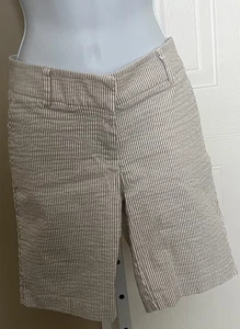 CYNTHIA ROWLEY WOMEN'S SZ 6 SEERSUCKER SHORTS WHITE BEIGE STRETCH CASUAL EUC - Picture 1 of 12