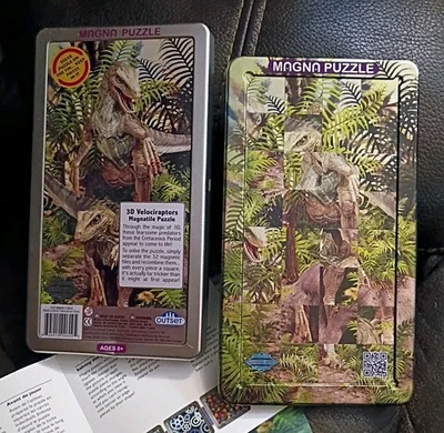 Magna Puzzles 3D Velociraptors Magnatile Puzzle Metal Tin Magnetic Travel Toy - Image 1 of 4