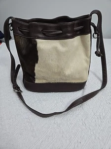 Borsa a tracolla vintage in pelle di vitello con coulisse marrone/crema 11X10 - Foto 1 di 12