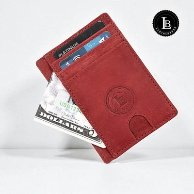 Leatherboss Genuine Leather Card Case with Clear ID Slot for Men & Women - Image 1 of 3