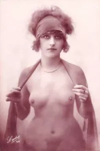 French Nude Breast Beaver Veil A Reproduction of a 1920 Postcard PC100 Free Ship - Picture 1 of 9