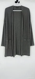 NEW EILEEN FISHER 100% Wool Open Front Cardigan Ribbed Knit Pockets Gray Small - Picture 1 of 15