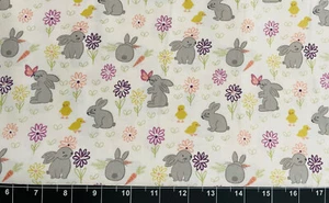 Tina SCRAP 7"x21" Remnant Easter Bunny Chicks Rabbit Spring Flower Cotton Fabric - Picture 1 of 1