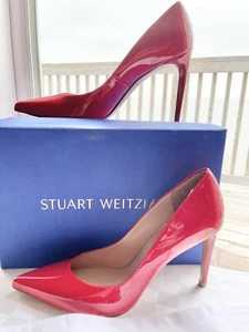 Stuart Weitzman RARE Royal Flame Red Patent Leather PointToe Stiletto Pump 8.5M - Picture 1 of 17