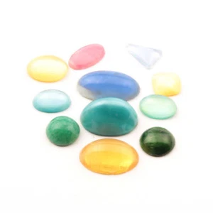 Lot (11) Czech vintage satin moonglow matrix Dragons breath glass cabochons  - Picture 1 of 2