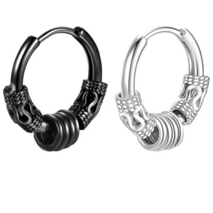 Earrings Mens Womens Pair Titanium Steel Punk Hip Hop 12MM Circle Huggie Hoop UK - Picture 1 of 3