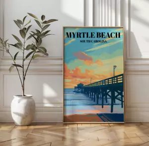 Myrtle Beach State Park Pier Travel Poster, Coastal Wall Art Print - Picture 1 of 9