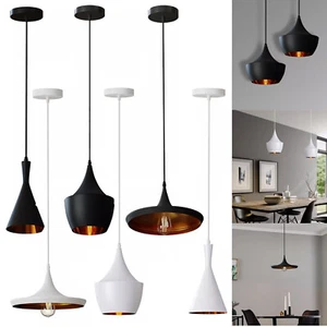 Vintage Pendelleuchten E27 Metall Lampenschirm schwarz/weiß Decken Hänge Leuchte - Bild 1 von 31