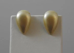 Vintage cremeweiß Träne Tropfen Knopf silberfarben Clip Ohrringe 1 1/4" P72 - Bild 1 von 12