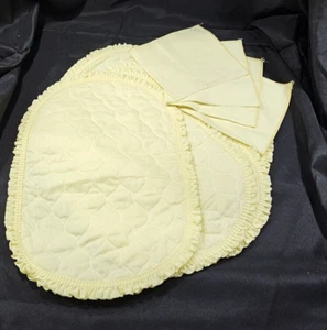 Set/4 Quilted Placemat Oval Ruffle Edge Yellow Reversible Vintage PLUS Napkins - Picture 1 of 8