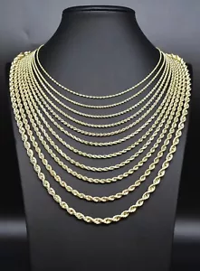 14K Solid Gold 4mm+5mm Diamond Cut Rope Chain Necklace 18"+22" 2 Chains - Picture 1 of 5