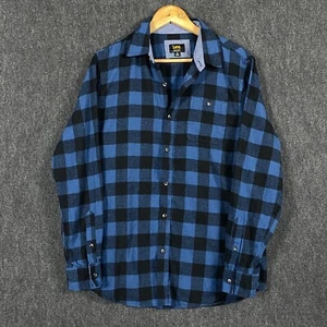 Lee Mens Size Medium Long Sleeve Button Up Shirt Flannel Blue Buffalo Check - Picture 1 of 11