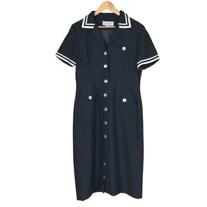 Jessica Howard Vintage Midi Dress Sz 12 Black Dark Academia Sailor Button 50s - Picture 1 of 11
