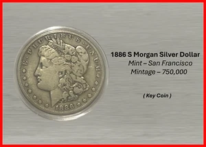 1886-S Morgan Silber Dollar **San Francisco** - Schlüsselmünze - sehr geringe Auflage - Bild 1 von 3