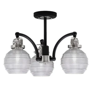 Toltec Easton 3Lt Semi-Flush, Black/Nickel/6" Clear Ribbed - 1947-MBBN-5110 - Picture 1 of 1