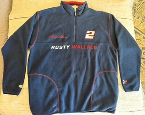 Rusty Wallace CHASE 1/4 Zip Pullover Shirt Med Fleece Blue Nascar Racing #2 - Picture 1 of 9