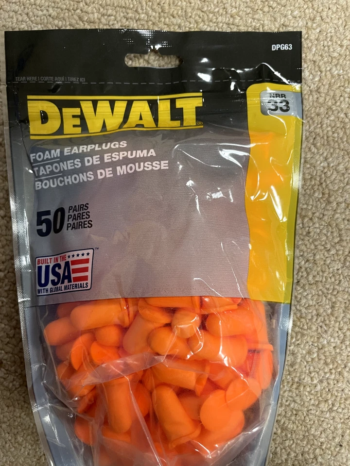 DEWALT DPG63 橙色铃铛 NRR33 泡沫耳塞 - 未接线 - 50 双可重新密封袋 — 第 1/1 张图片