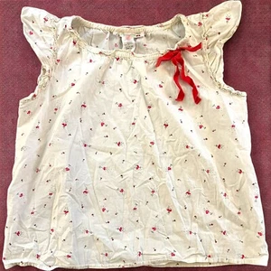 Bonpoint Girls Cotton Floral Round Neck Sleeveless Blouse Top Red Bow Size 8 - Picture 1 of 9