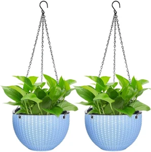 2 Pack 8.3 Inch Hanging Planters for Indoor Outdoor Plants, Trendy Rattan Design - Picture 1 of 12