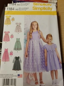 Simplicity Girls Dress w/ Petticoat Option & Purse 3-6 or 7-14 UC - Picture 1 of 3