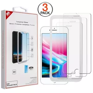 3x Tempered Glass Screen Protector with Installation Frame For iPhone 6 7 8 PLUS - Picture 1 of 8