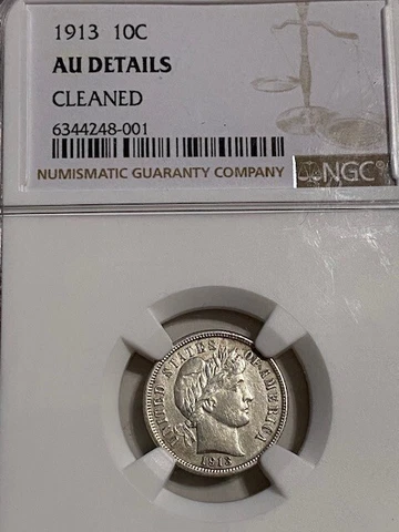 1913 Barber Dime NGC Details AU, really nice coin Cover