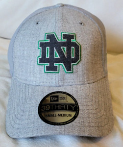 Notre Dame 39 Thirty New Era Fitted Light Gray Trucker Hat with Irish Small Med