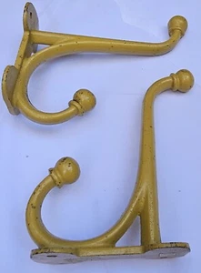 Vintage Pair 6" Mustard Yellow Cast Iron Coat Hooks STC Japan 1950's Heavy Duty - Picture 1 of 13